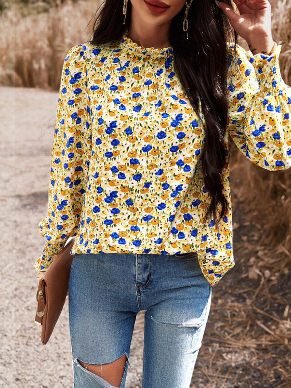 Aibhlin Temperament Commuting Lantern Sleeve Printed Long-Sleeved Top