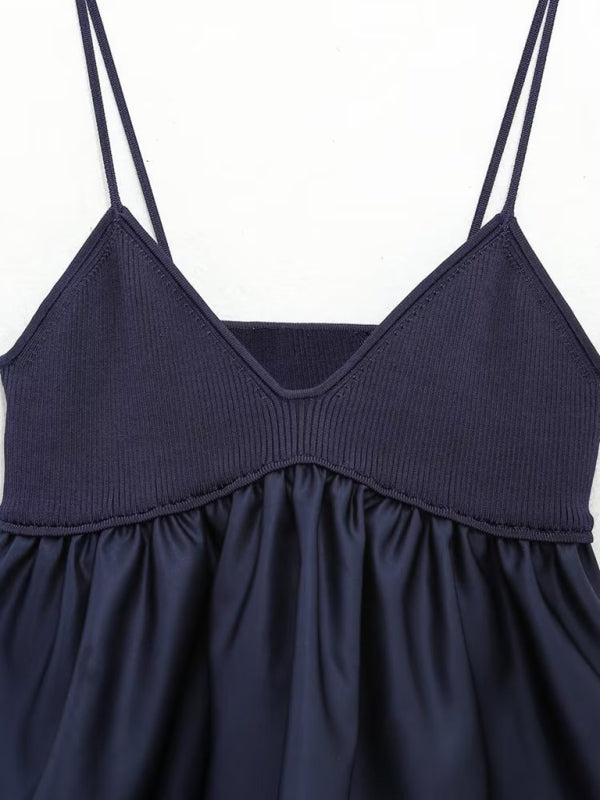 Rafaela New Women's V-Neck A-Line Hem Vest Spliced Knitted Halter Top
