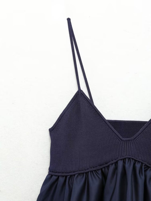 Rafaela New Women's V-Neck A-Line Hem Vest Spliced Knitted Halter Top