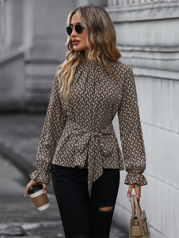Adalyn Women's Autumn And Winter Long Sleeve Slim Leopard Print Shirt