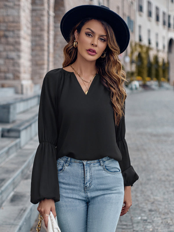Amabel V-Neck Loose Casual Autumn And Winter Women's Tops