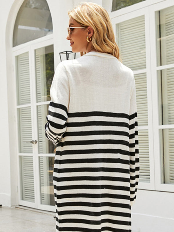 Aurora Long Casual Striped New Loose Long-Sleeved Coat Sweater Cardigan