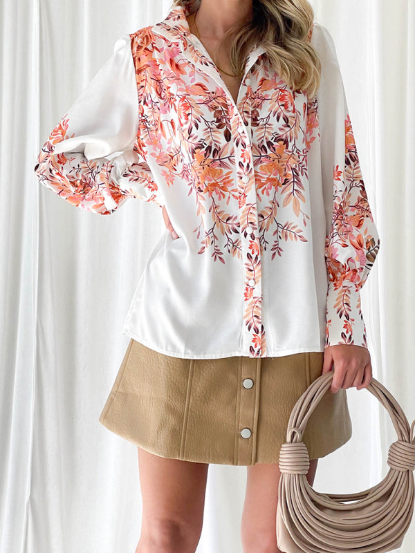 Amelina New Elegant Printed V-Neck Long-Sleeved Single-Breasted Shirt