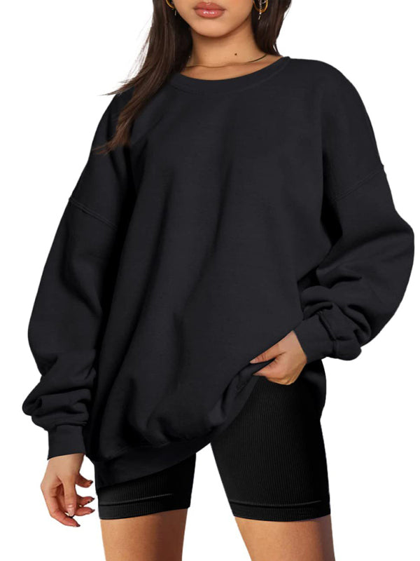 Hailee Round Neck Pullover Loose Casual Velvet Sweatshirt