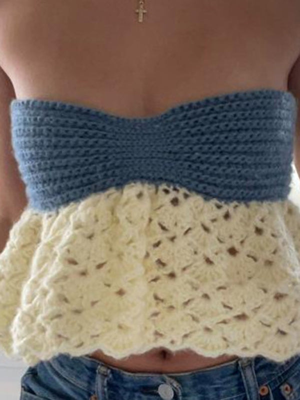 Moira Sexy One-Shoulder Knitted Top With Color-Blocked Tube Top