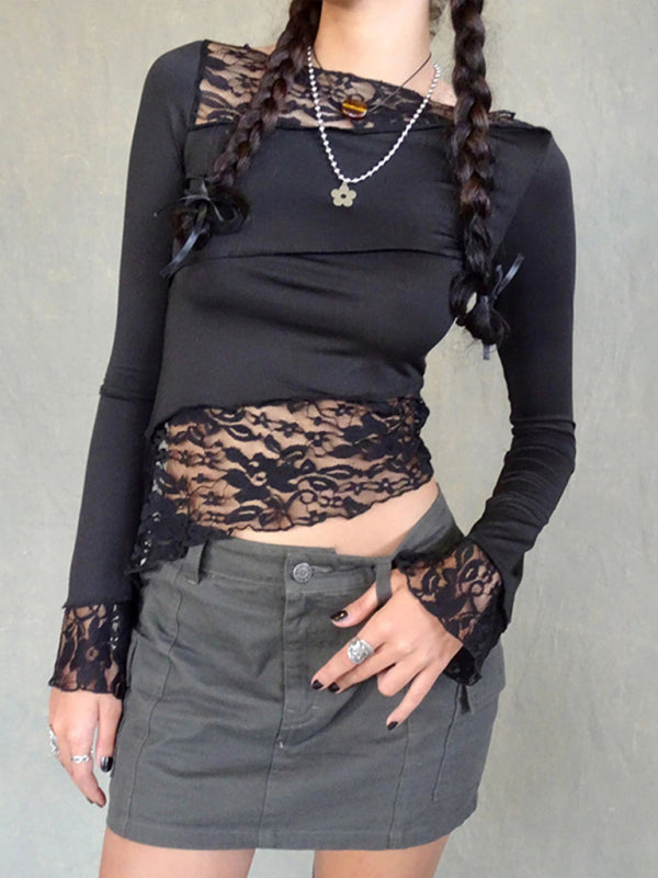 Doris Women's Lace Patchwork Long Sleeve Top