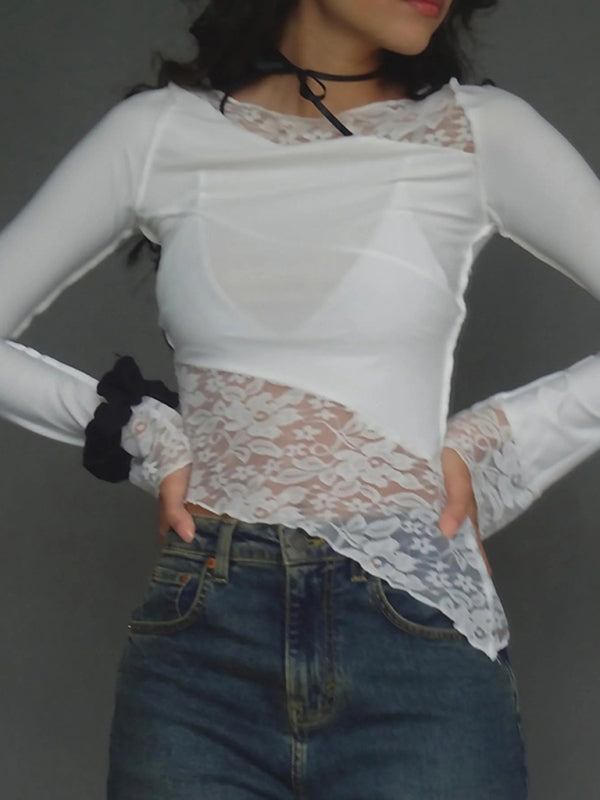 Doris Women's Lace Patchwork Long Sleeve Top