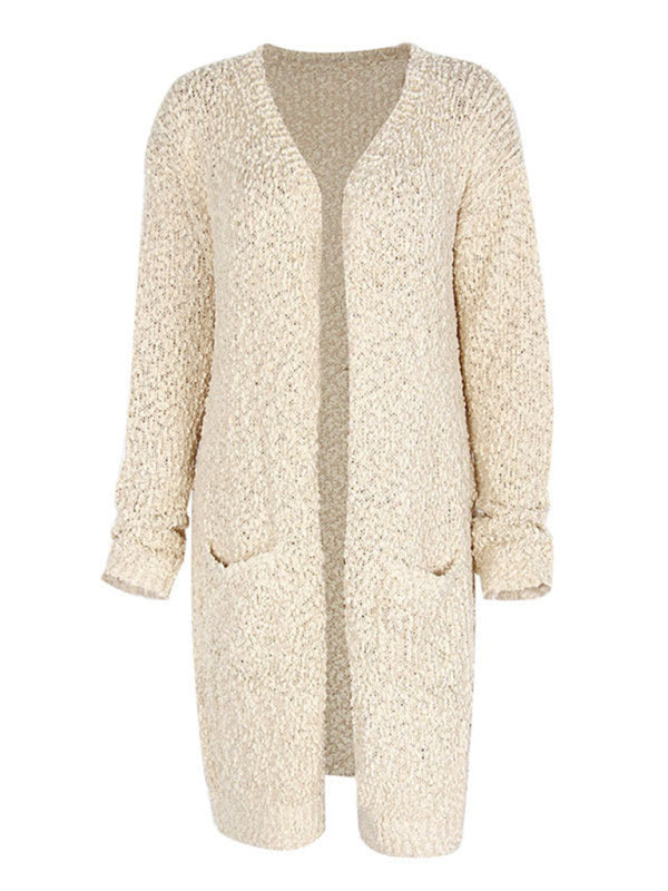 London New Solid Color Grain Velvet Double Pocket Cardigan Sweater Jacket
