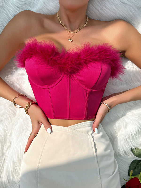 Mirielle New Hot Girl Low-Cut Eyelash Splicing Short Feather Steel Ring Fishbone Top