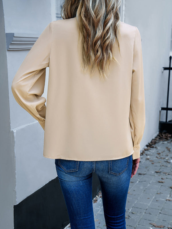 Anemone New Style Women's Elegant Lace Collar Long-Sleeved Solid Color Top
