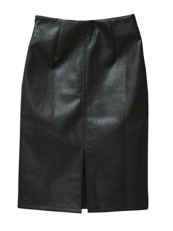 Madeleine Elegant High Waist Faux Leather Pencil Skirt