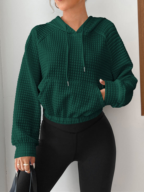 Emilie Loose Pullover Hooded Long-Sleeved Patchwork Waffle Sweatshirt