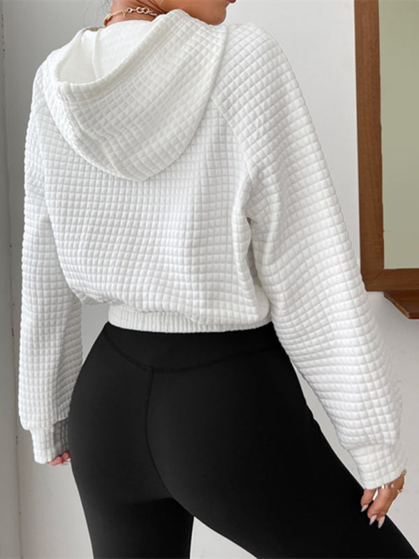 Emilie Loose Pullover Hooded Long-Sleeved Patchwork Waffle Sweatshirt