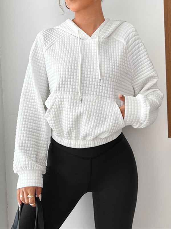 Emilie Loose Pullover Hooded Long-Sleeved Patchwork Waffle Sweatshirt