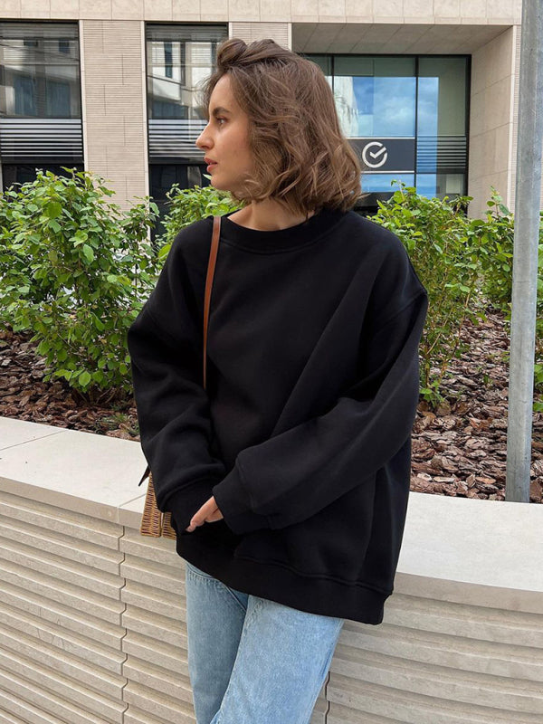 Jolene Feminine Round Neck Polar Fleece Loose Sweatshirt