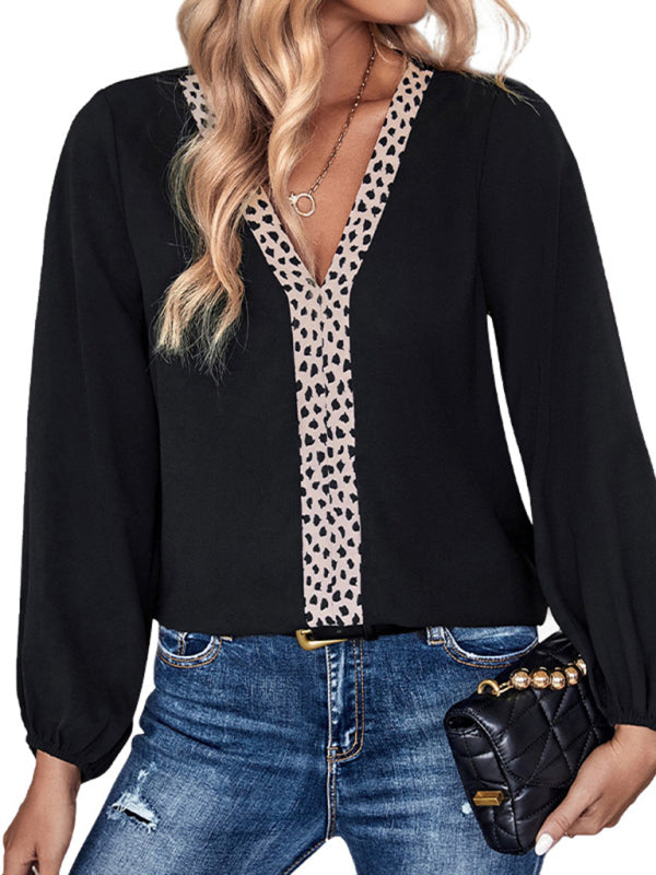 Angelique Women's New Solid Color V-Neck Long-Sleeved Retro Shirt