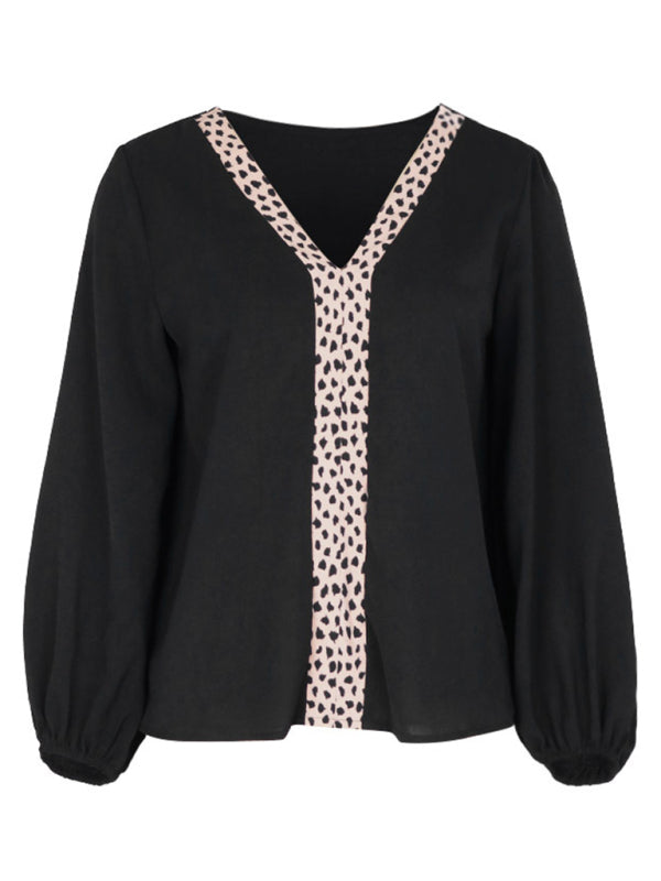 Angelique Women's New Solid Color V-Neck Long-Sleeved Retro Shirt