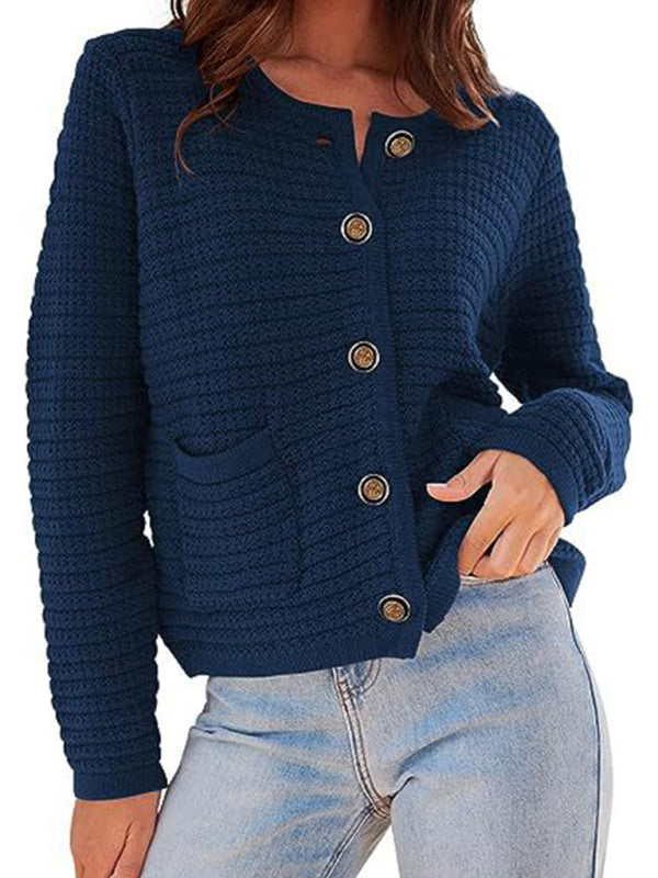 Georgia New Round Neck Knitted Commuter Retro Autumn Casual Cardigan Long Sleeve Women's Clothing
