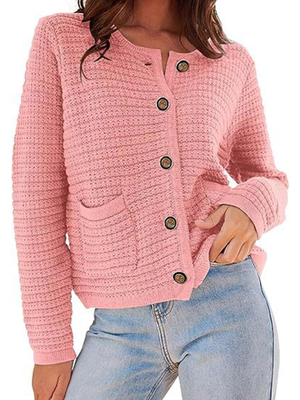 Georgia New Round Neck Knitted Commuter Retro Autumn Casual Cardigan Long Sleeve Women's Clothing