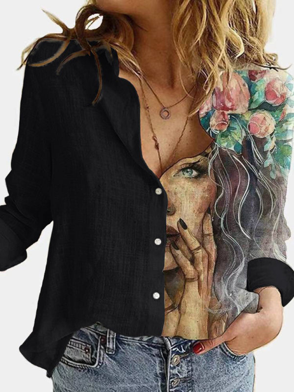 New Printed Animal And Plant Character Long-Sleeved Shirt