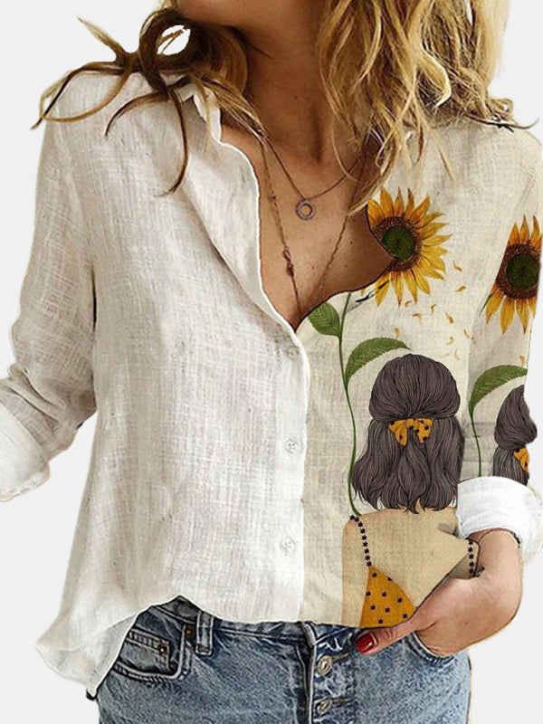 New Printed Animal And Plant Character Long-Sleeved Shirt