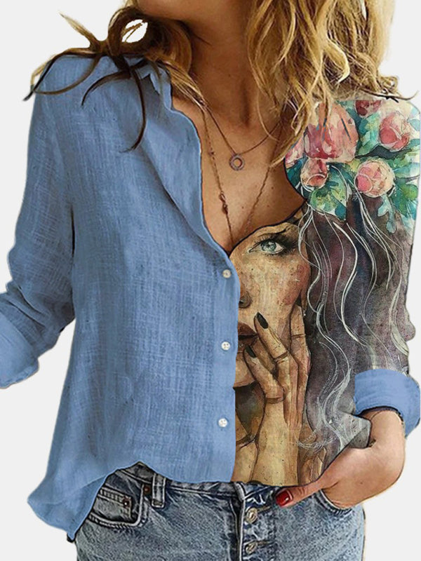 New Printed Animal And Plant Character Long-Sleeved Shirt