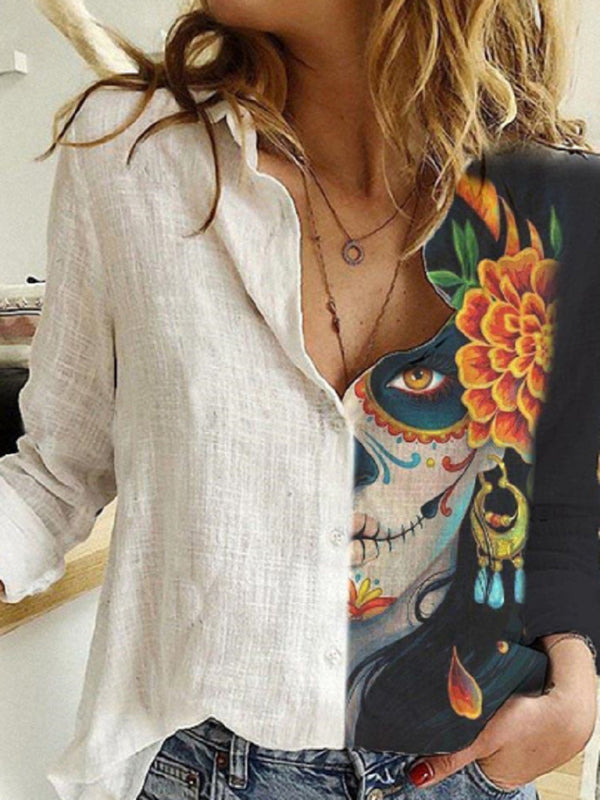 New Printed Animal And Plant Character Long-Sleeved Shirt