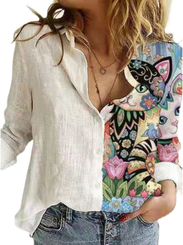 New Printed Animal And Plant Character Long-Sleeved Shirt