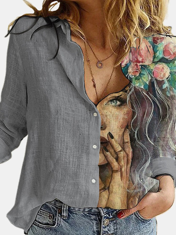 New Printed Animal And Plant Character Long-Sleeved Shirt