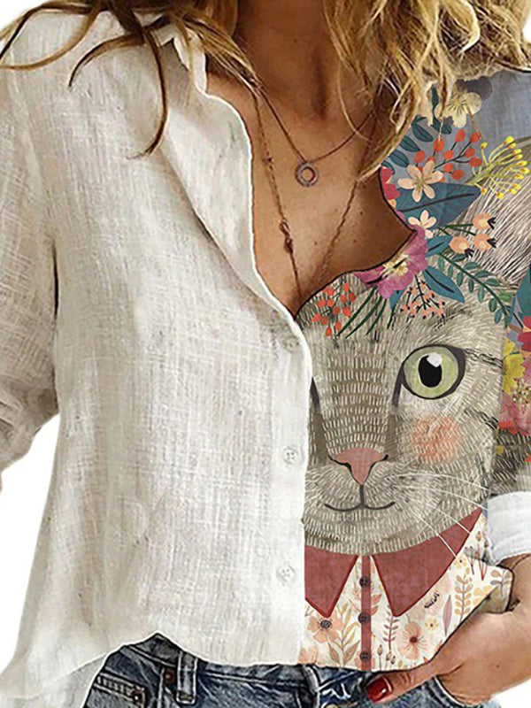 New Printed Animal And Plant Character Long-Sleeved Shirt