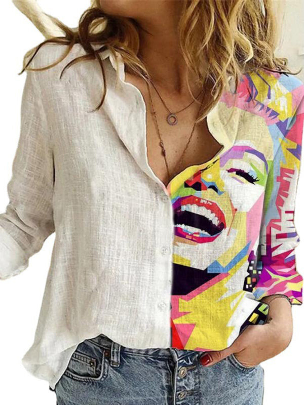 New Printed Animal And Plant Character Long-Sleeved Shirt