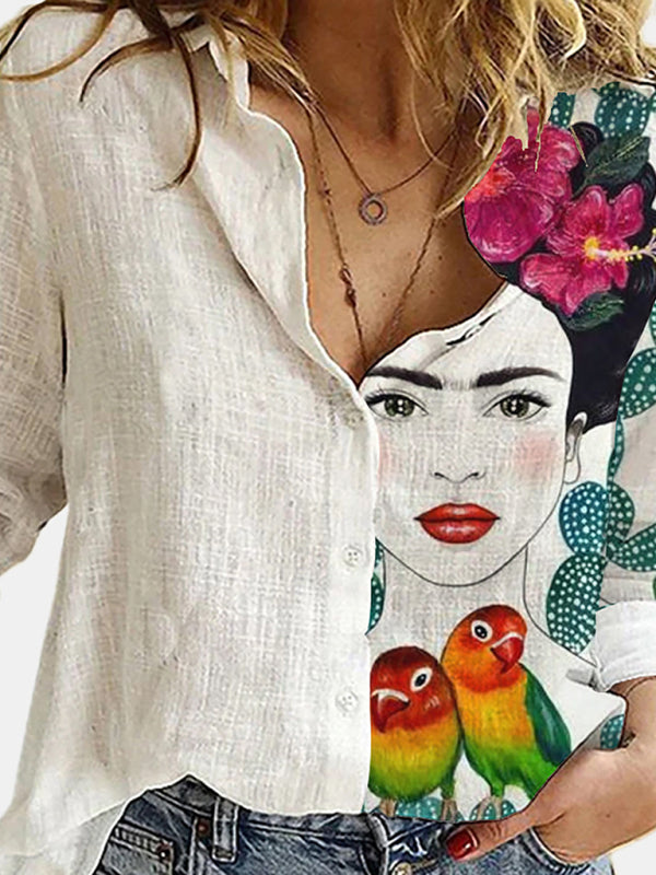 New Printed Animal And Plant Character Long-Sleeved Shirt
