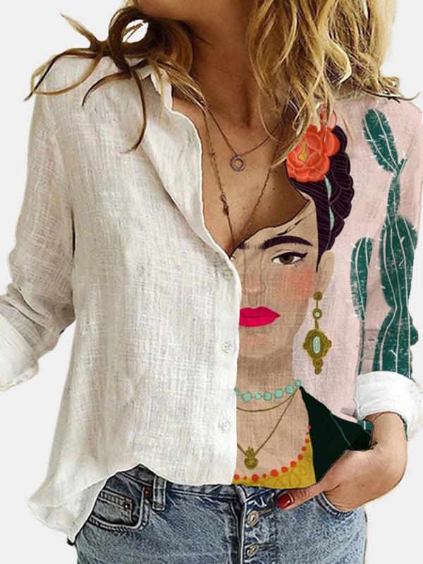 New Printed Animal And Plant Character Long-Sleeved Shirt