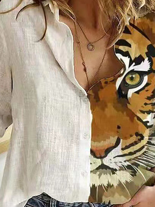 New Printed Animal And Plant Character Long-Sleeved Shirt