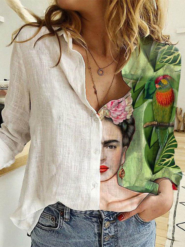 New Printed Animal And Plant Character Long-Sleeved Shirt