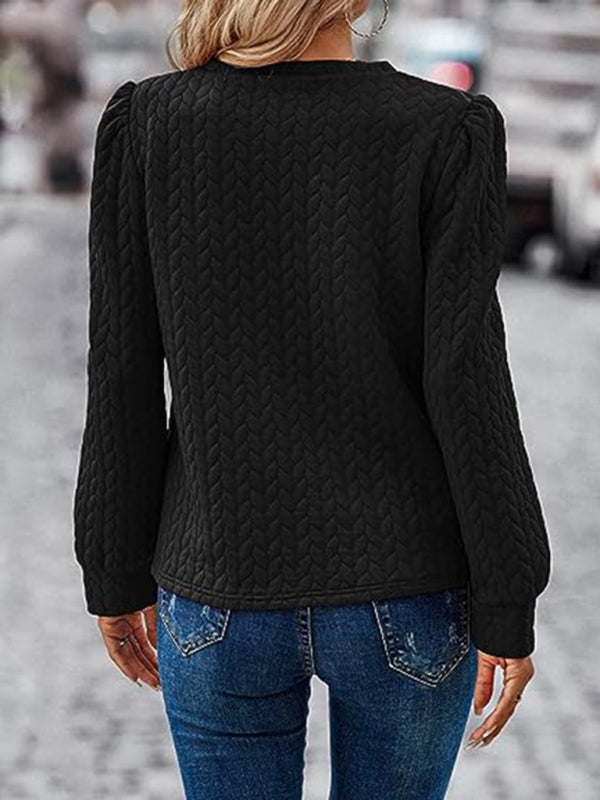 Jimena Round Neck Puff Long Sleeve Top Air Twist Sweatshirt