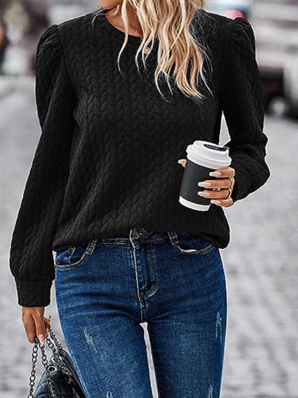 Jimena Round Neck Puff Long Sleeve Top Air Twist Sweatshirt