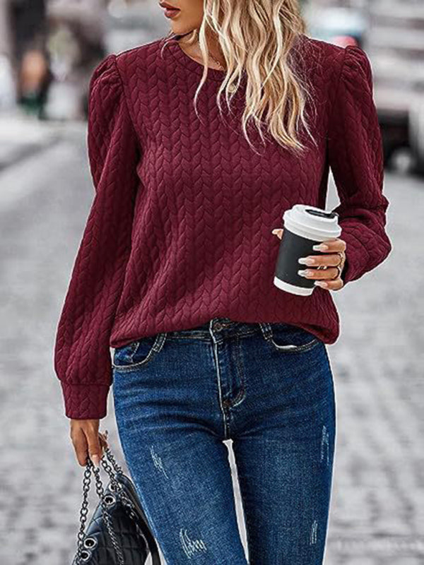 Jimena Round Neck Puff Long Sleeve Top Air Twist Sweatshirt