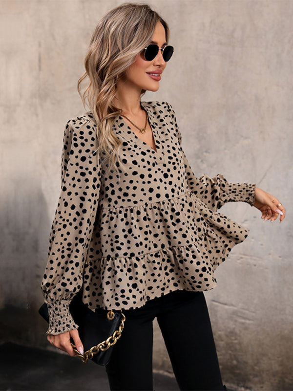 Azura New Women's Long Sleeve Leopard Print Shirt