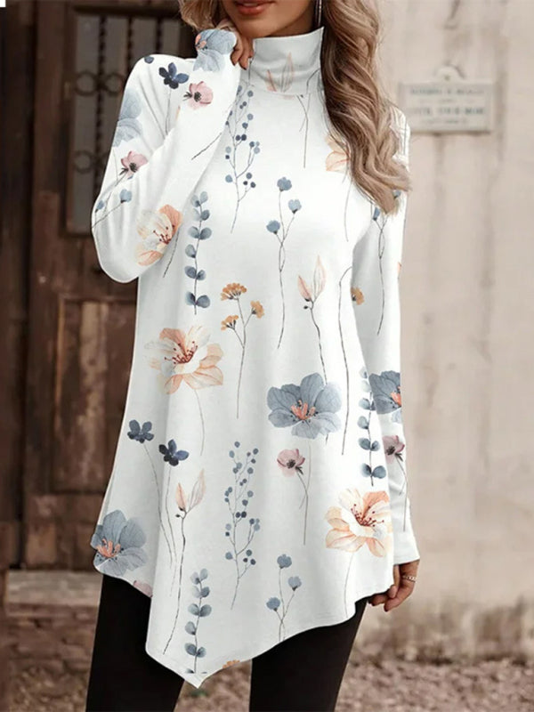 Anwen High Collar Bohemian Print Casual Long Sleeve T-Shirt