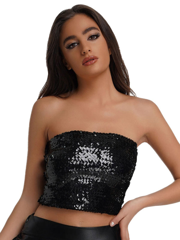 Nerys Women's Sequin Inner Performance Wear High Elastic Bandeau Top