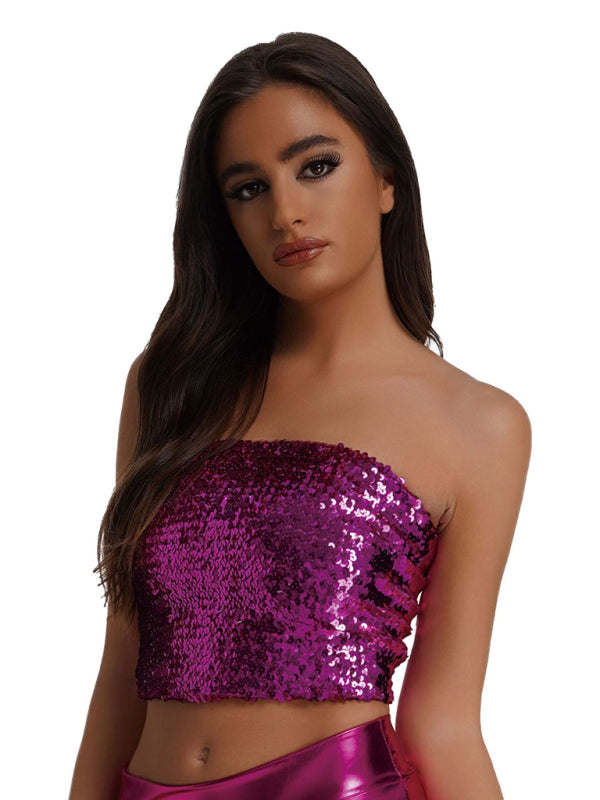 Nerys Women's Sequin Inner Performance Wear High Elastic Bandeau Top