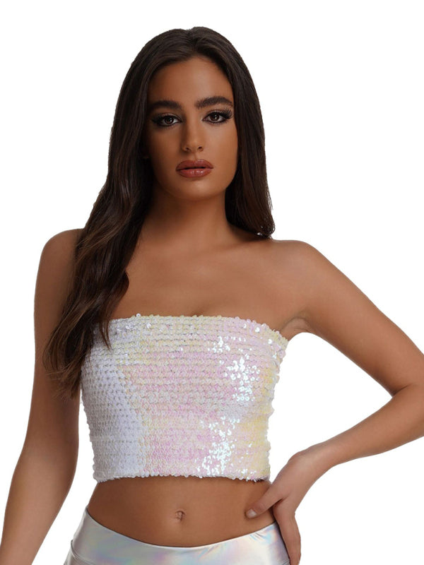 Nerys Women's Sequin Inner Performance Wear High Elastic Bandeau Top