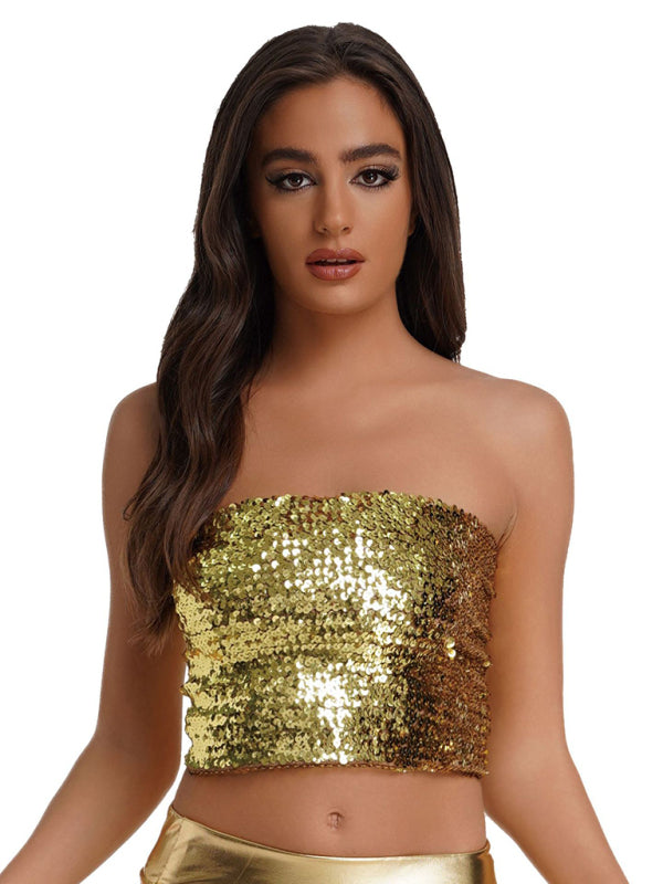 Nerys Women's Sequin Inner Performance Wear High Elastic Bandeau Top