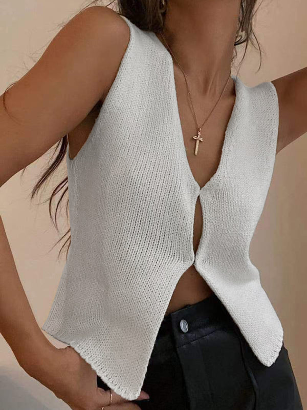 Freya Women's Deep V Sexy New Sleeveless Hot Girl Knitted Top Cardigan