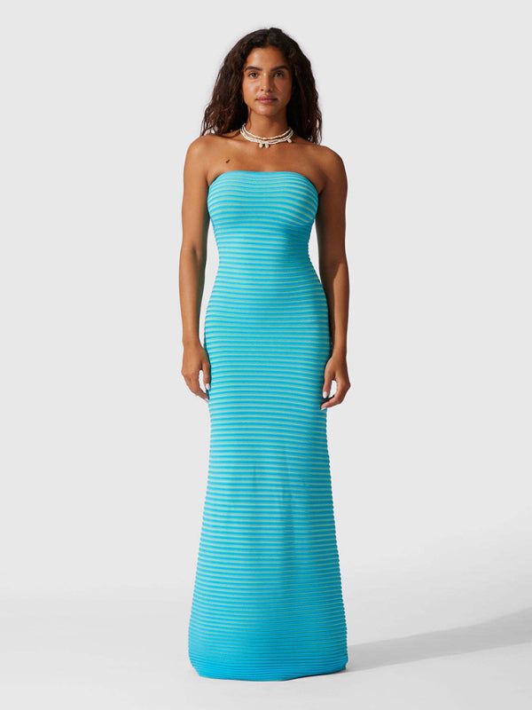 Andrea Tube Top Long Knitted Striped Sexy Slim Fit Hip-Hugging Dress