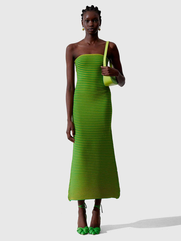 Andrea Tube Top Long Knitted Striped Sexy Slim Fit Hip-Hugging Dress