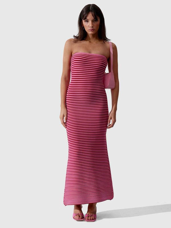 Andrea Tube Top Long Knitted Striped Sexy Slim Fit Hip-Hugging Dress