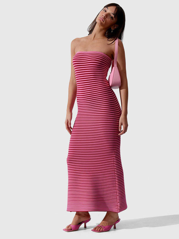 Andrea Tube Top Long Knitted Striped Sexy Slim Fit Hip-Hugging Dress