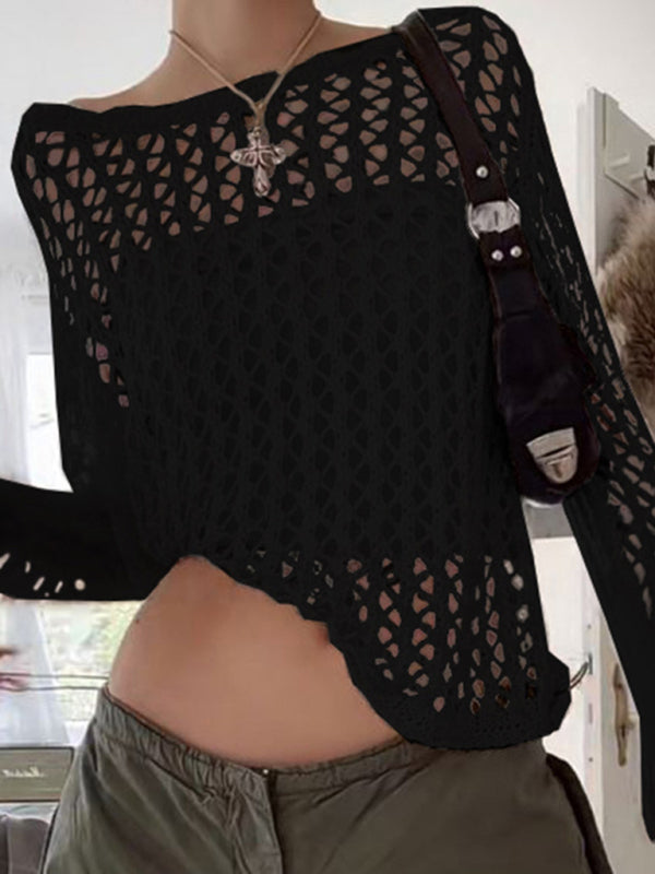 Romina Women's Loose See-Through Mesh Long-Sleeved Knitted Top